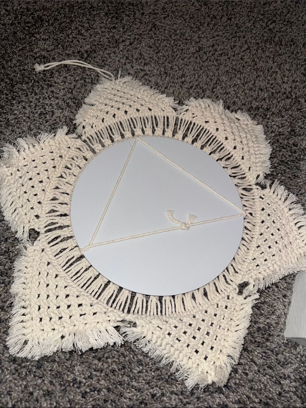 Handcrafted Cream Macramé Round Wall Mirror - Boho Accent